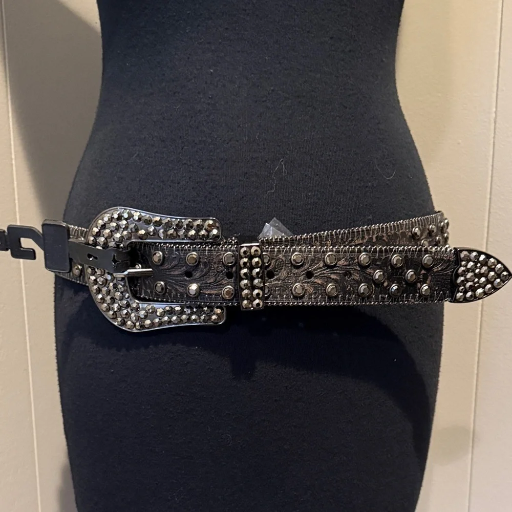 Large Genuine Leather Studded Black Designer Belt Western Cowboy Country